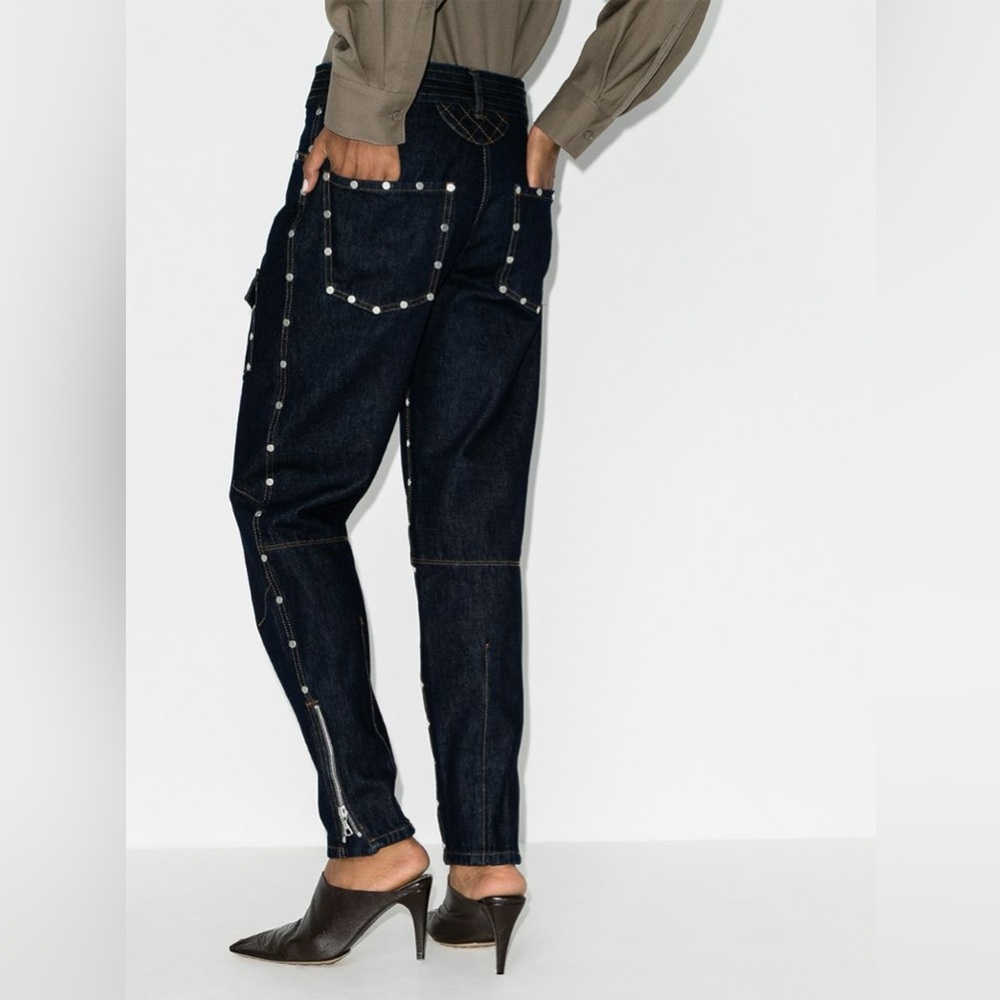 🔩 Dries Van Noten Stud Jean Dark Indigo Taper Zip-Leg Designer Sz 6 NWOT